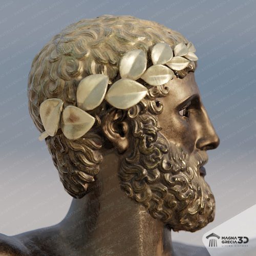Magna Grecia 3D Testa di Basilea Zeus Eleutherios dettaglio alloro